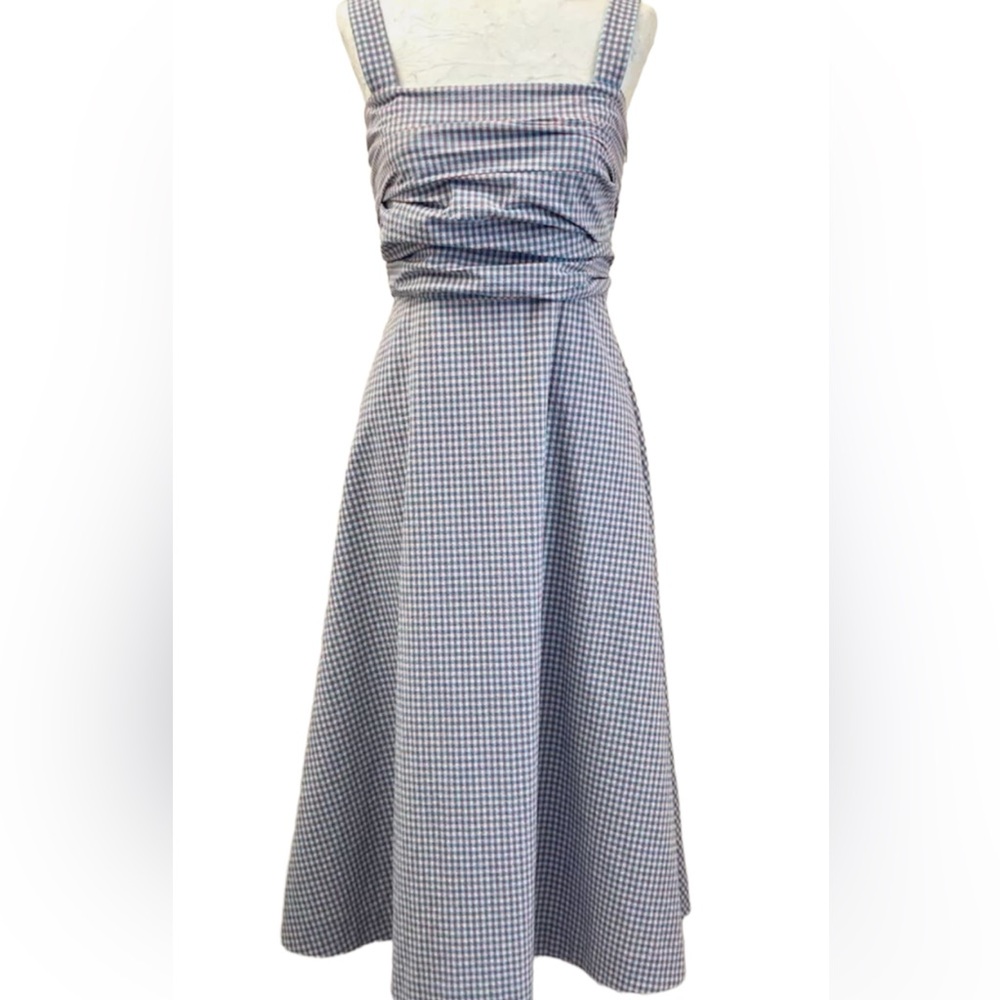 Veronica Beard Blue Green Positano  Gingham Midi Dress
